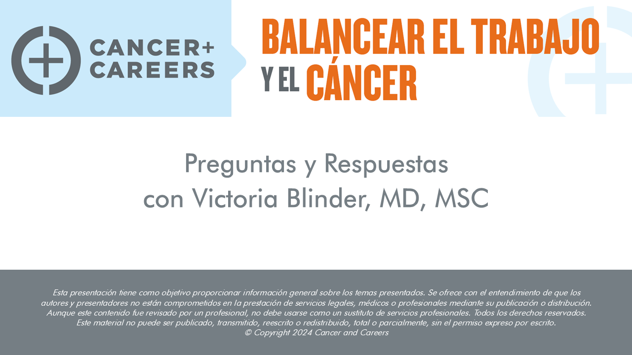 Pregunte a los Expertos con Victoria Blinder, MD, MSC 2023